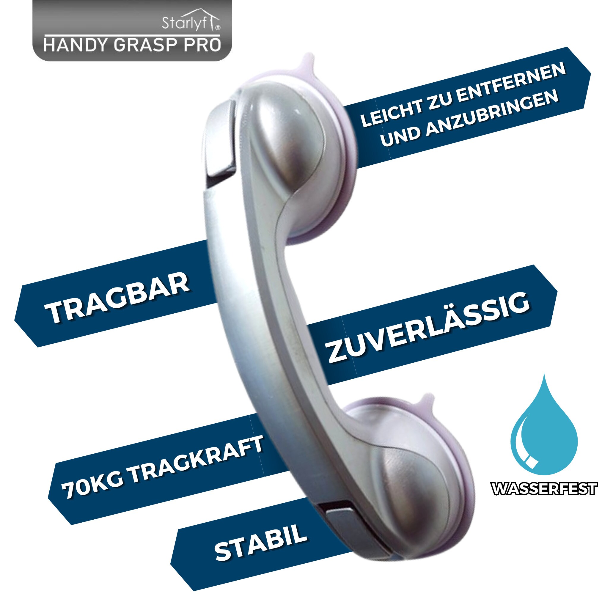 Starlyf® Haltegriff für Dusche oder Badewanne - Sauggriff Handy Grasp Pro
