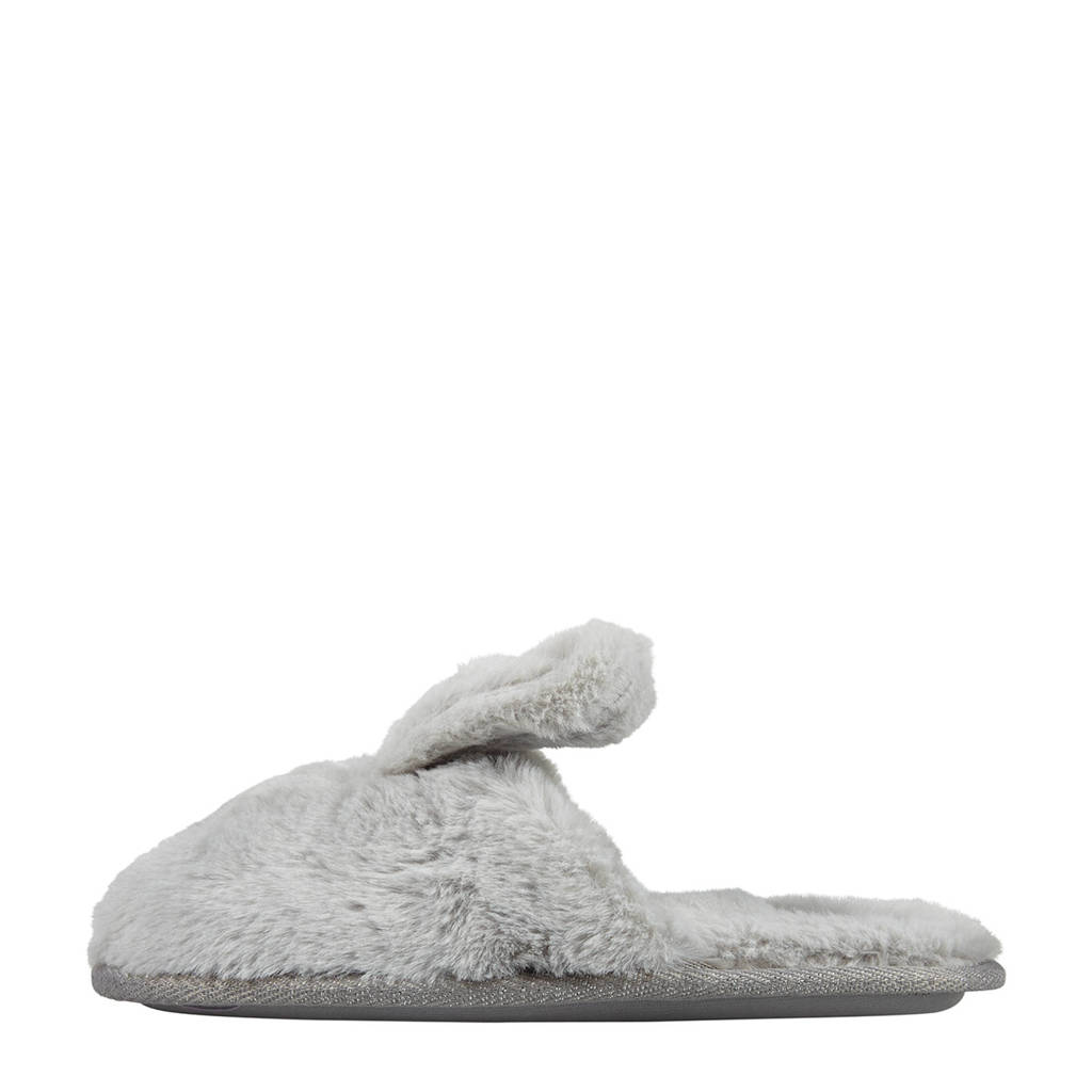 Apollo imitatiebont pantoffels met bunny oren lichtgrijs