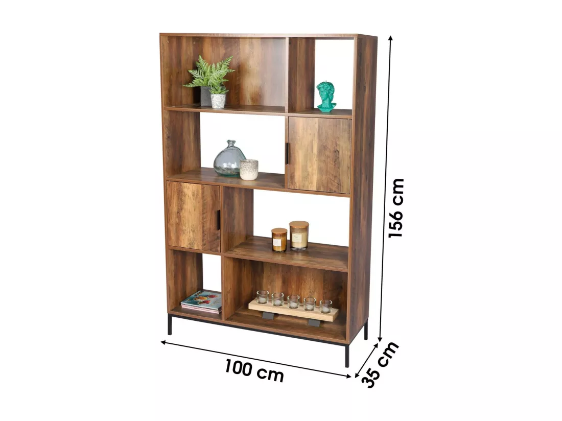 Bibliothèque en bois avec structure en métal collection JAYCE – Dimensions 100x35x156 cm