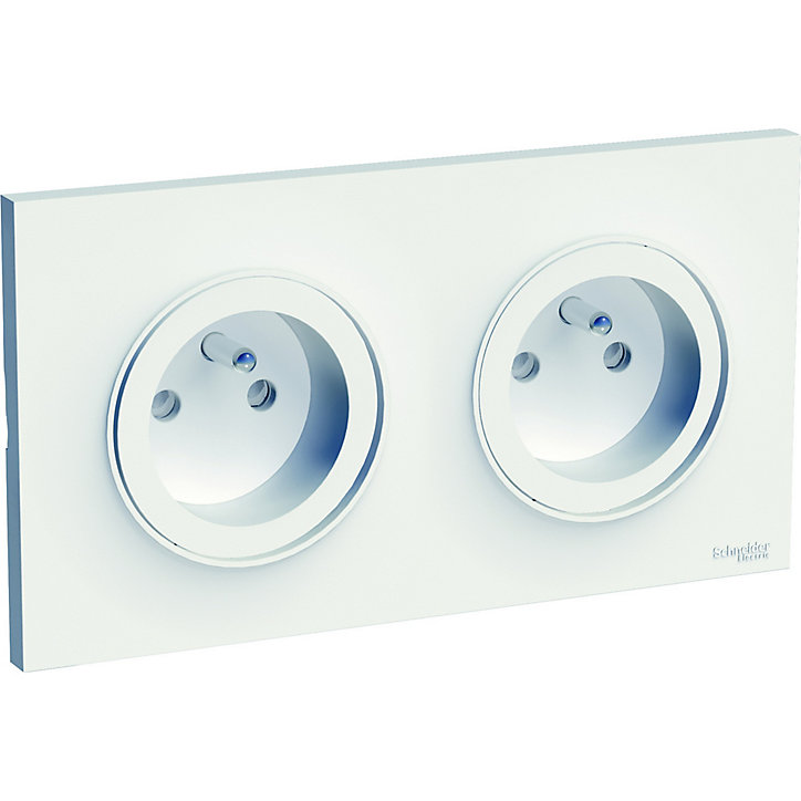 Prise de courant double avec terre complète Schneider Electric Odace blanc