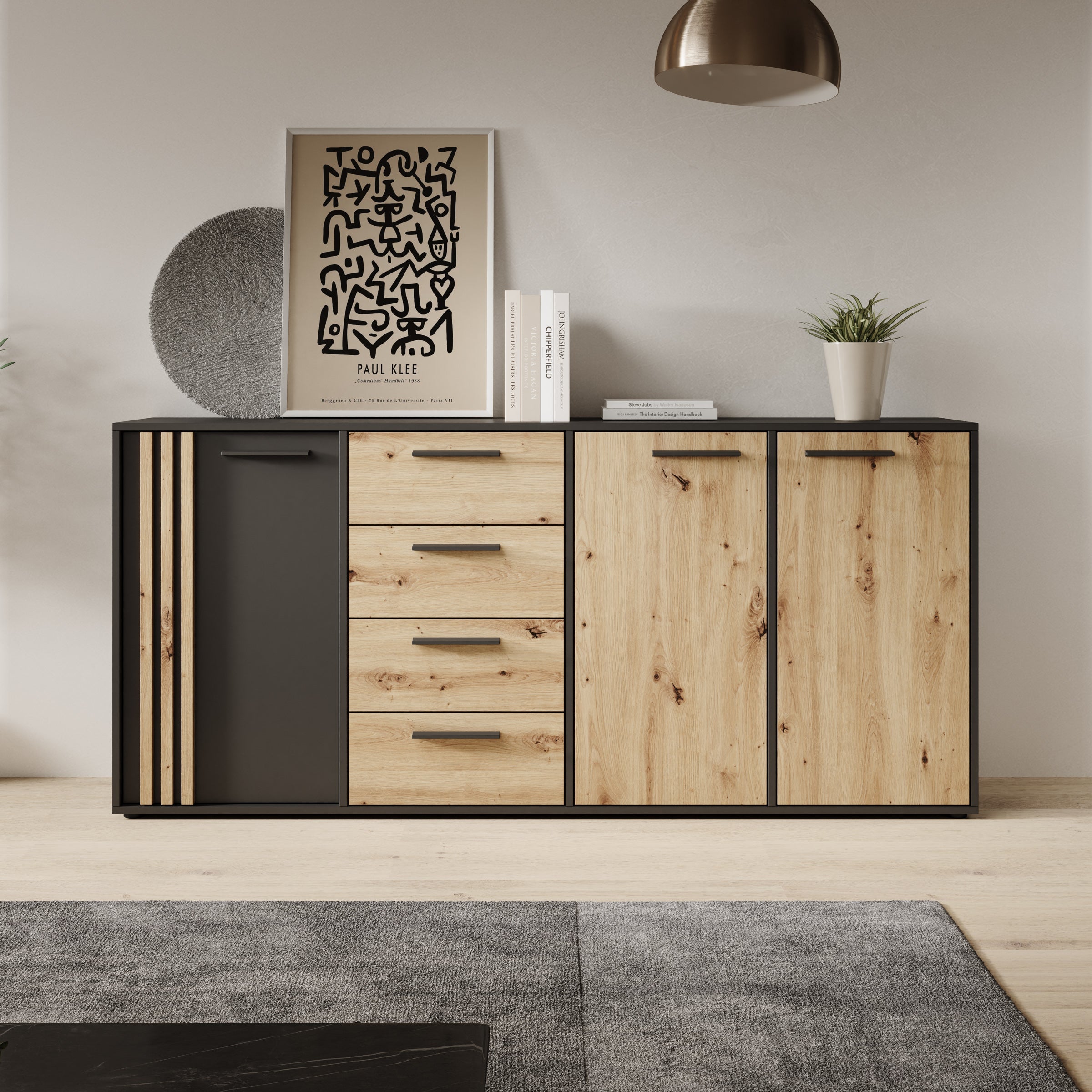 Meubella - Clover - Dressoir - Eiken|Zwart - 179x34x82 cm
