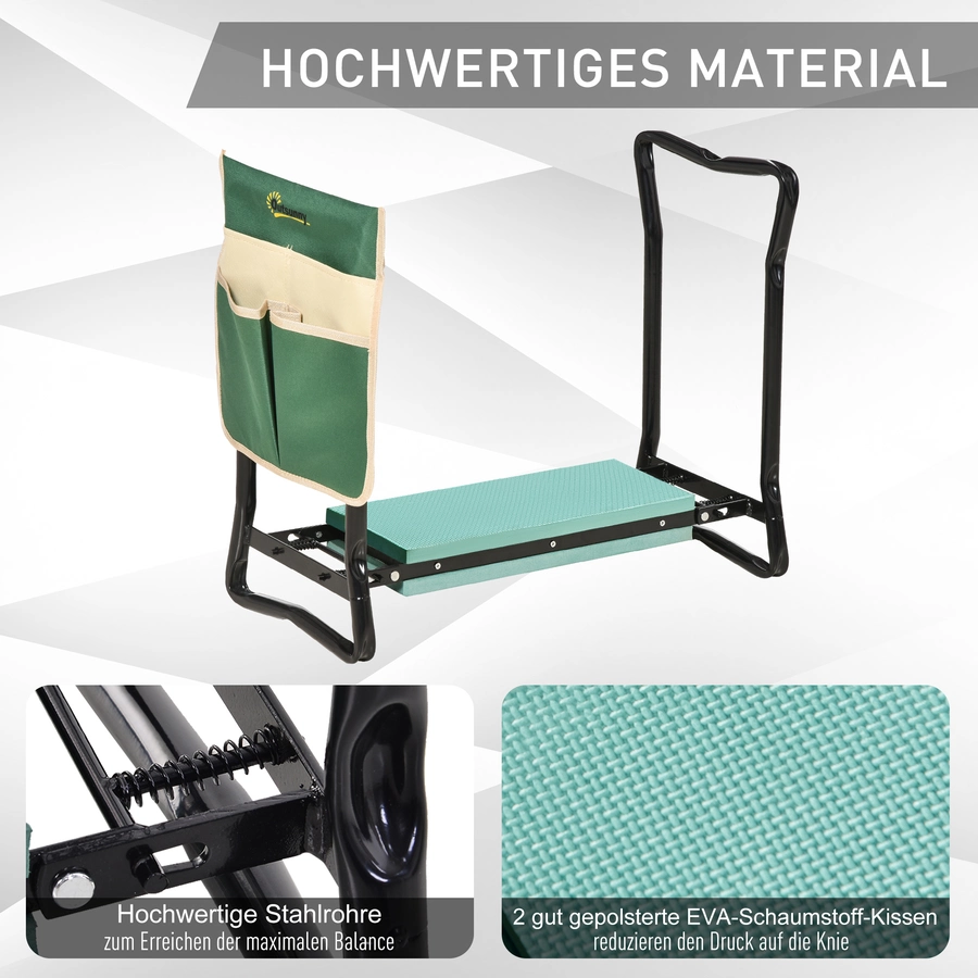 Outsunny Gartenhocker mit Werkzeugtasche grün
