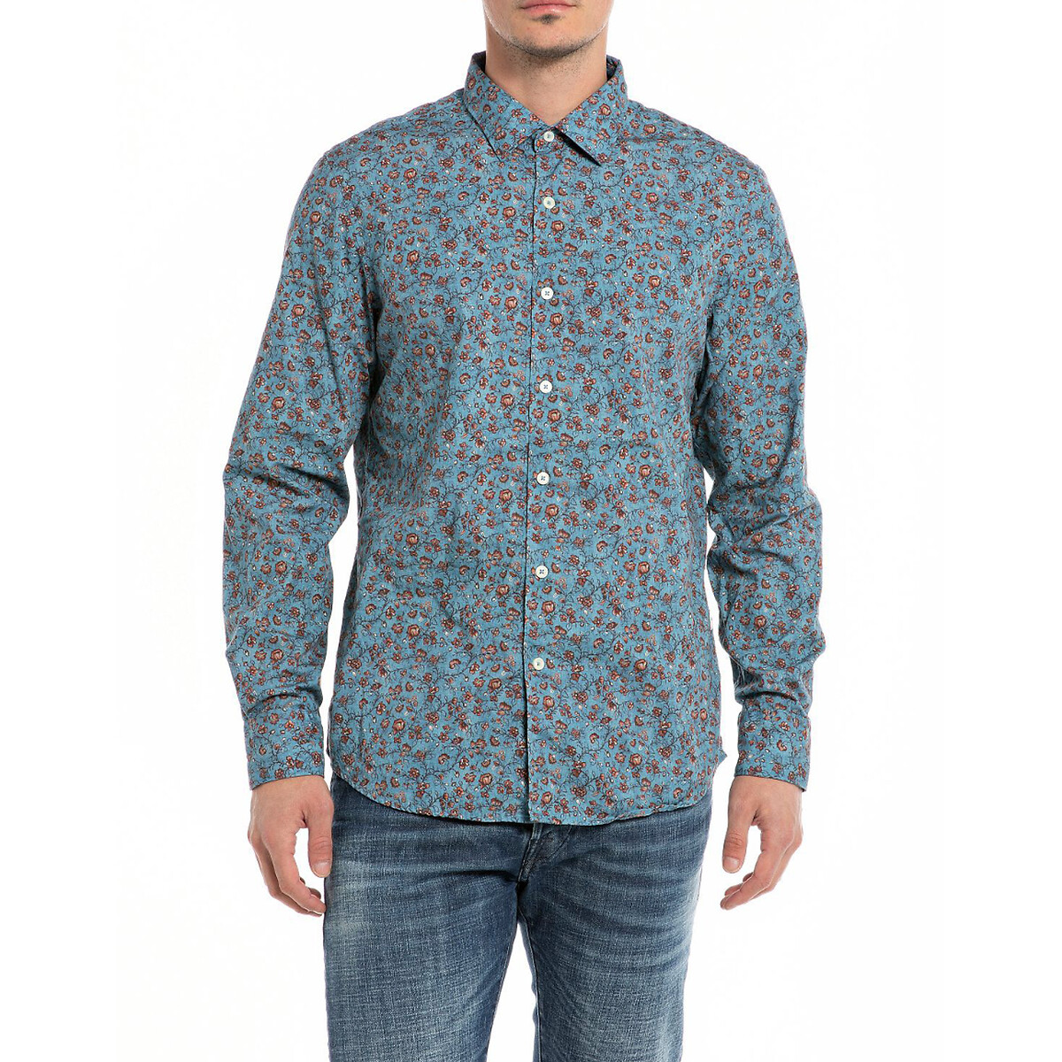REPLAY<br>Camisa reta estampada de mangas compridas
