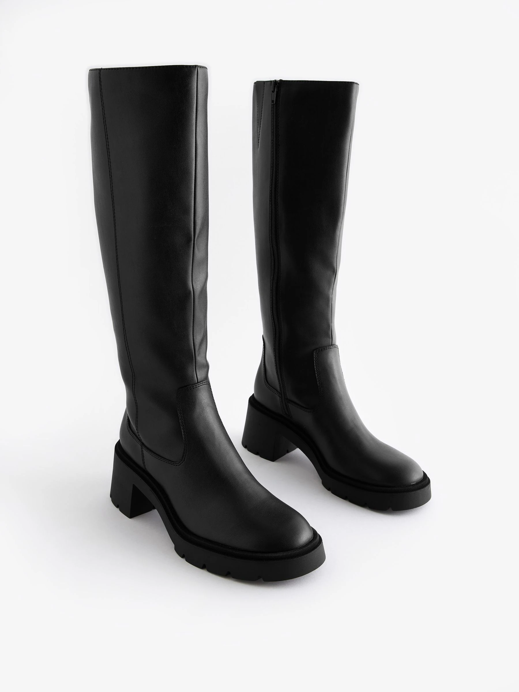 Zwart - Forever Comfort® Chunky Heeled Round Toe Knee High Boots