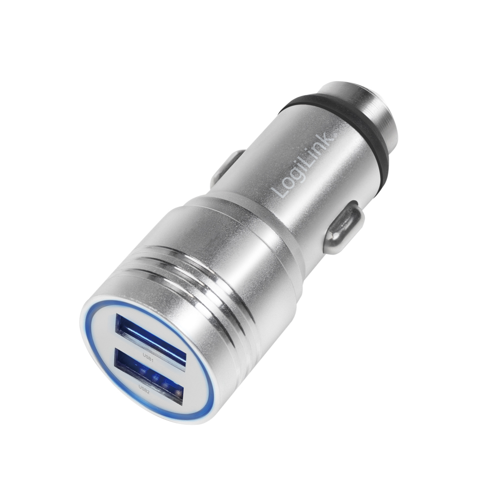 Ladeadapter Auto mit 2 USB Ports silber