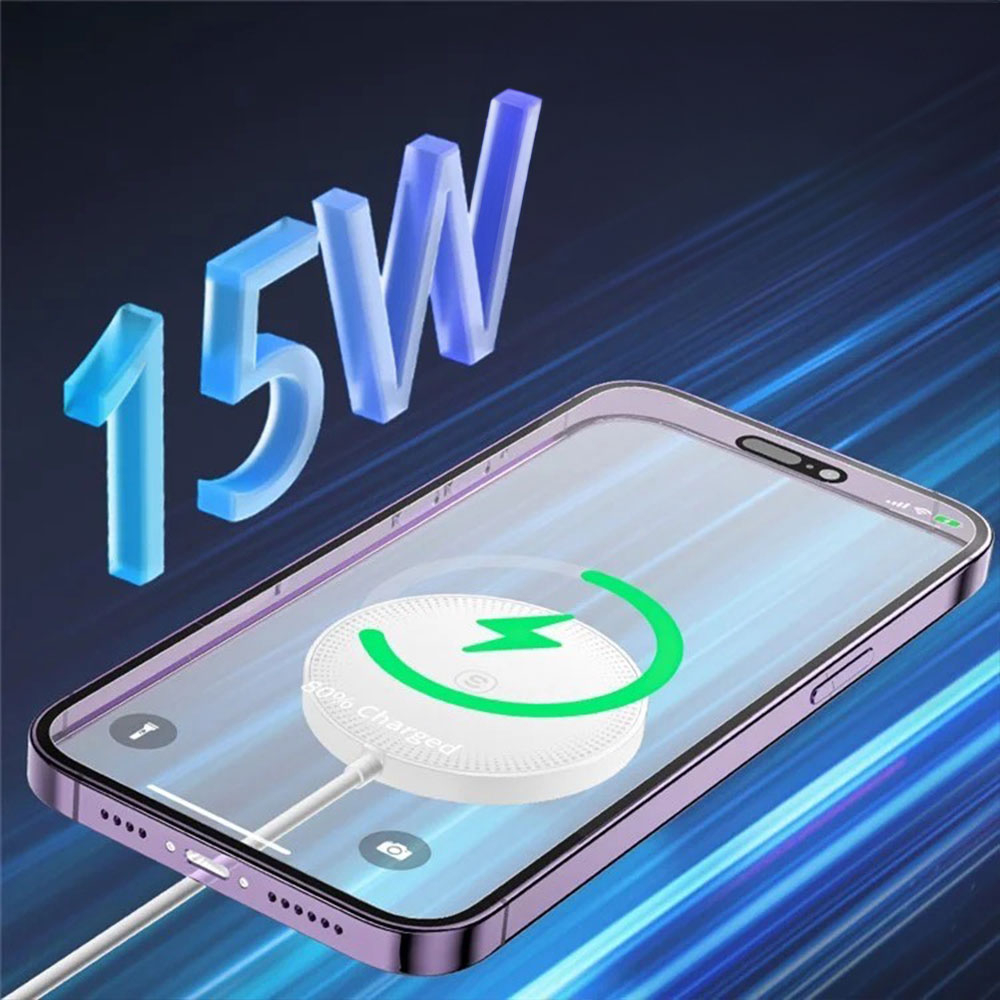 (1m) 15W USB C auf MagSafe Ladegerät Magnetischer Qi Wireless Charger Ladepad - Schwarz