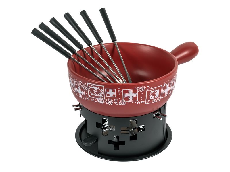 Kuhn Rikon Käsefondue-Set Suisse 8 Teile, Rot/Schwarz Käsefondue-Set