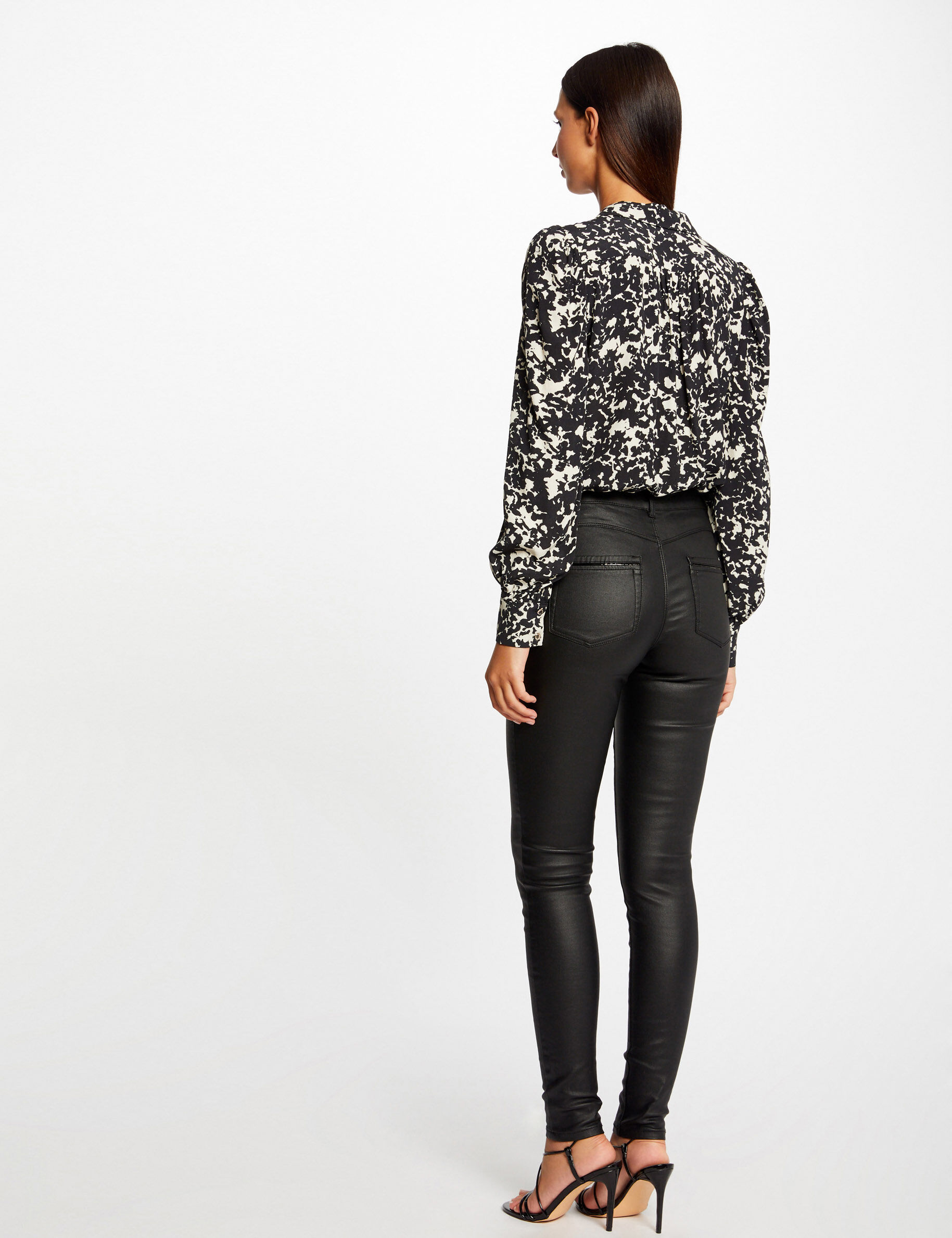 Pantalon skinny enduit à détails vinyle noir femme - noir