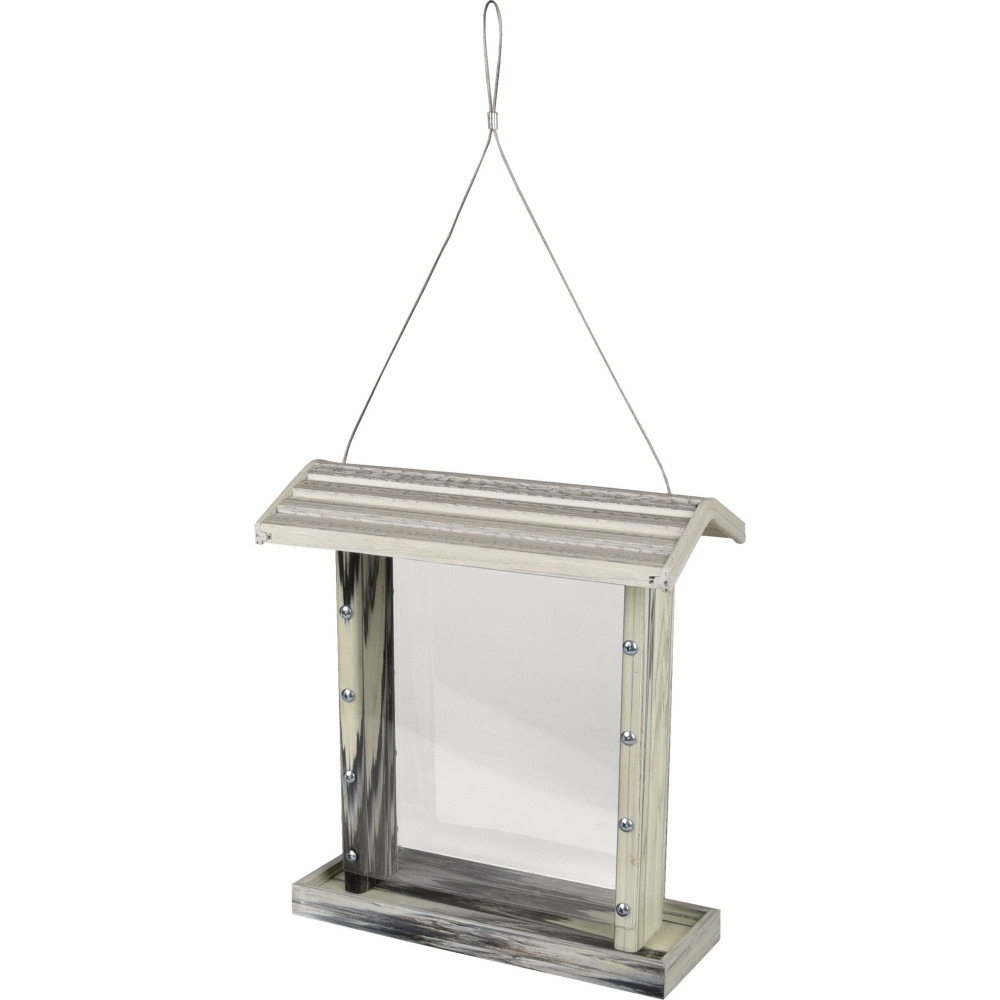 Mangeoire silo pour graines, gris blanc transparent, pour oiseaux