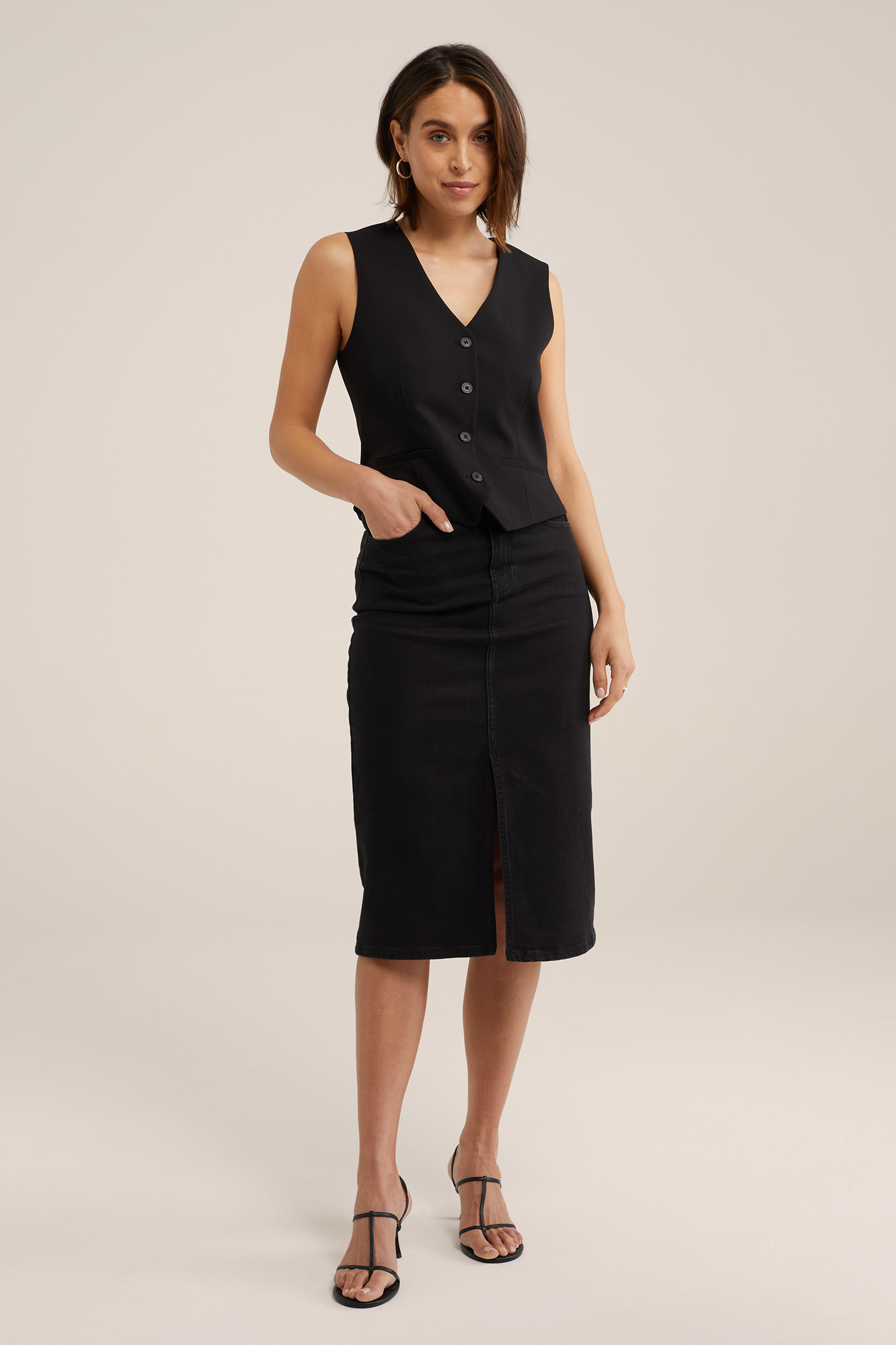 high rise denim rok Blue Ridge Zwart