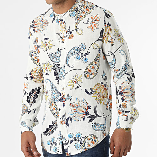 Chemise Manches Longues Col Mao Floral UY839 Blanc Cassé