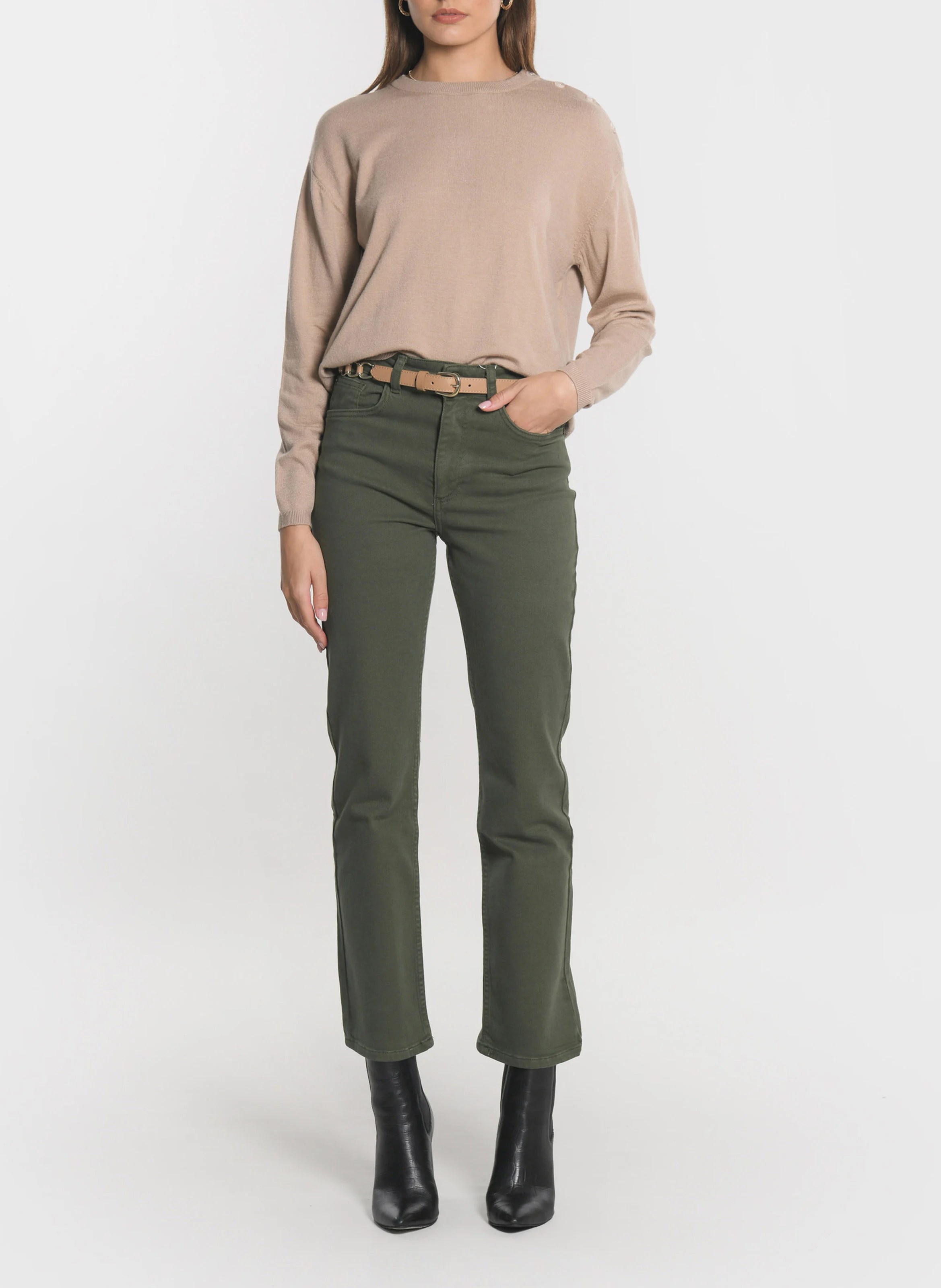NOLWENN - Pull droit en maille mélangée | Beige
