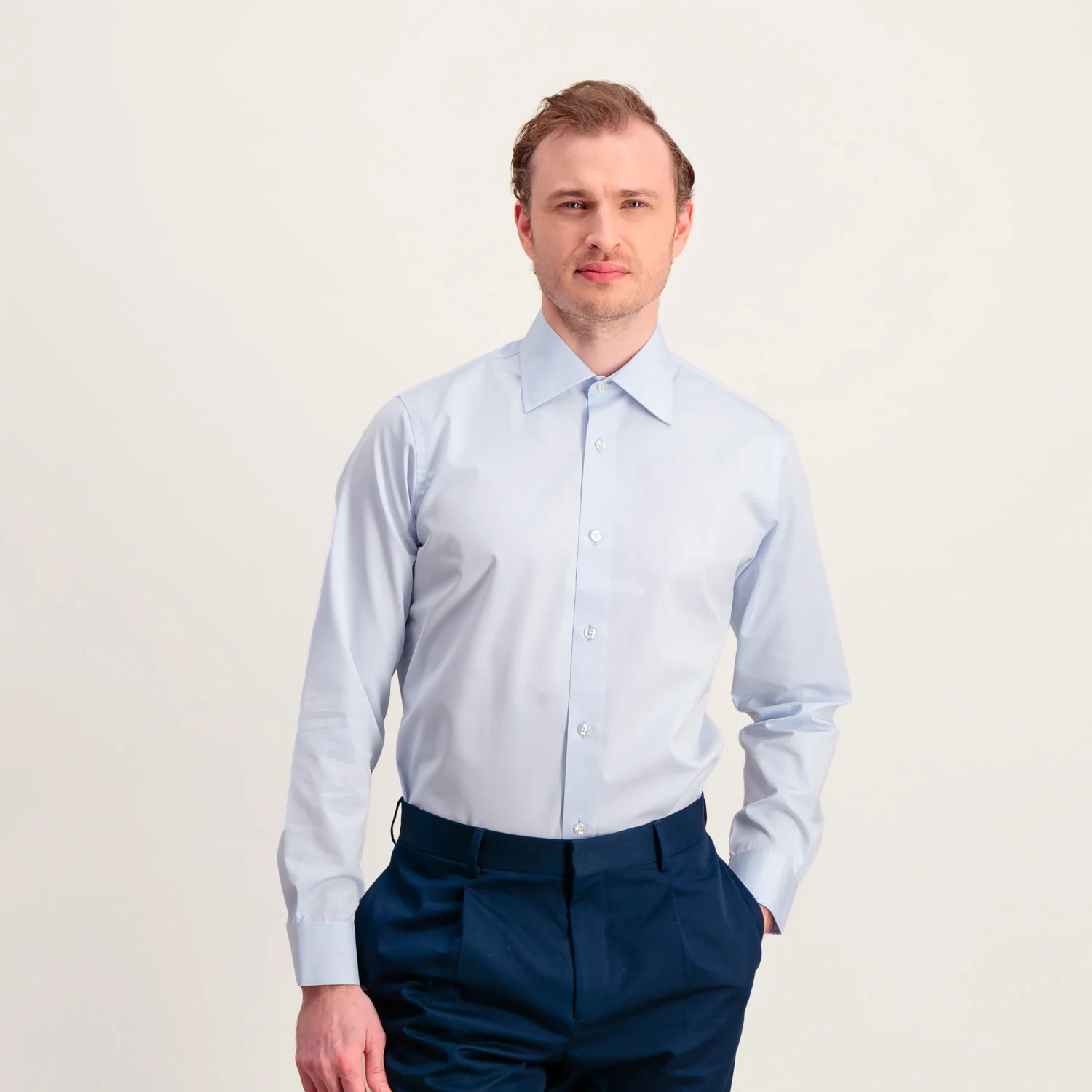 Sky blue double-twisted poplin shirt