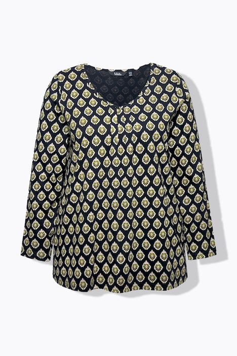 Shirt, Zierfalten, A-Linie, V-Ausschnitt, Langarm