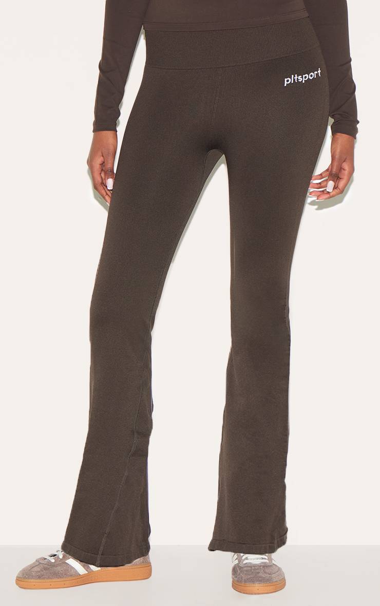 Espresso Pantalon De Yoga Évasé Taille Haute Avec Détails Côtelés Sans Couture Plt Sport