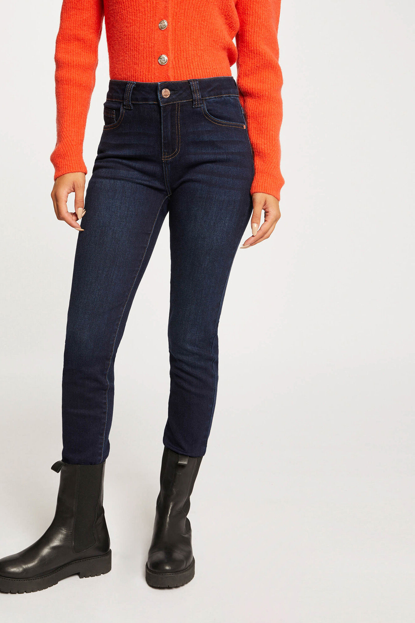 Calça jeans skinny de cintura alta - Azul marinho