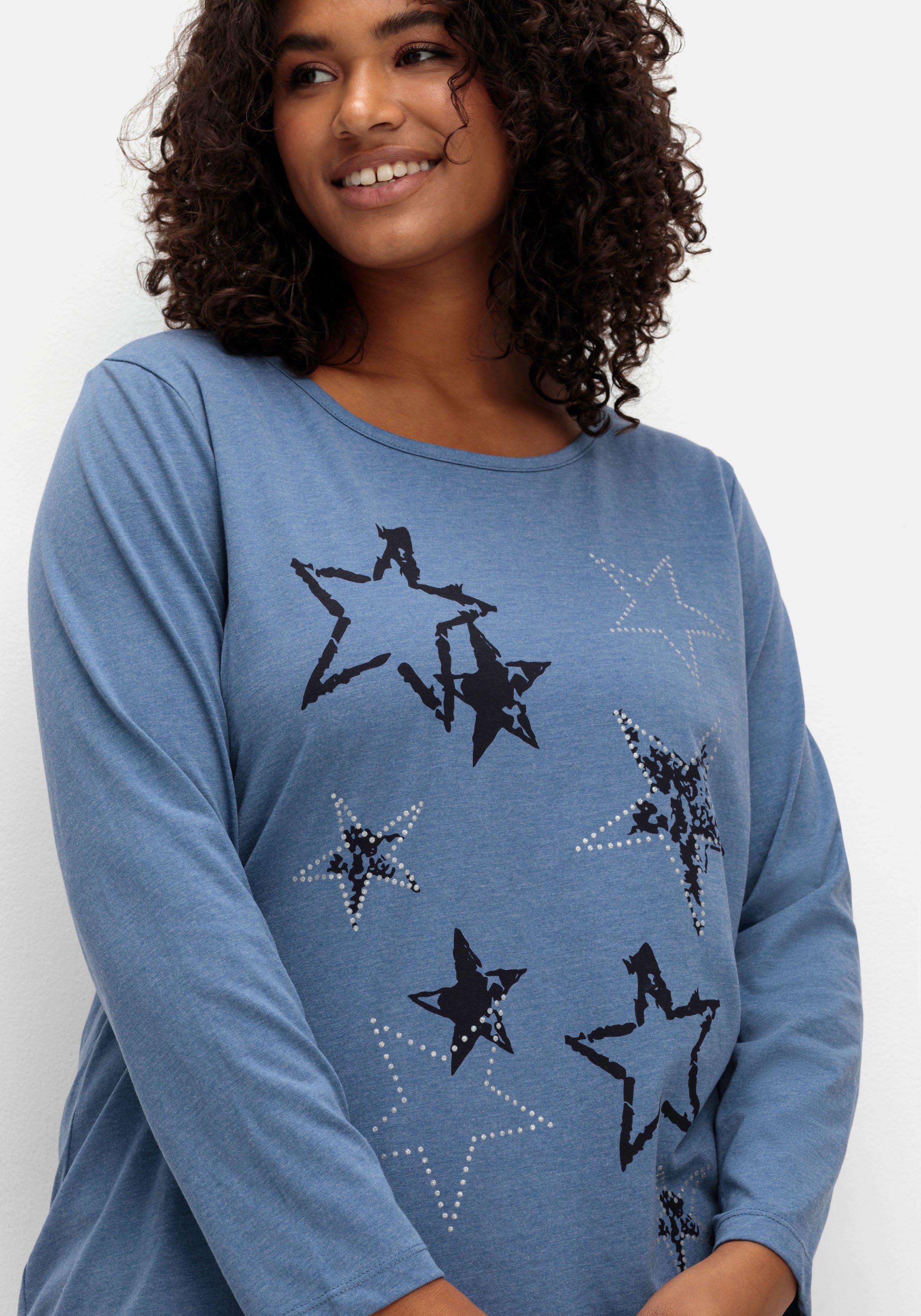 Meliertes Langarmshirt mit Sternen-Frontdruck