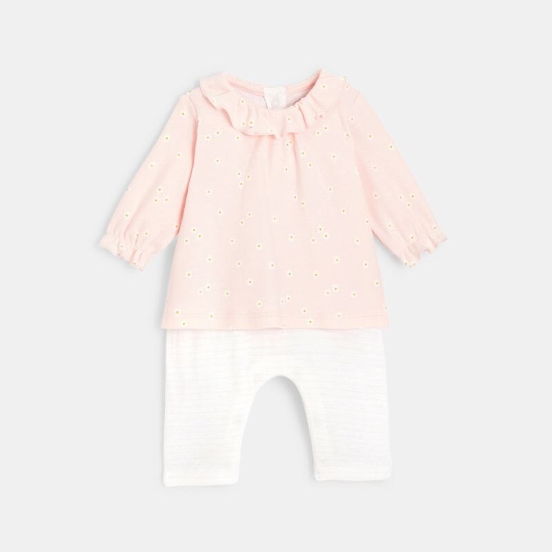 Combinaison effet 2 en 1 bébé fille en coton bio rose Absorba Rose