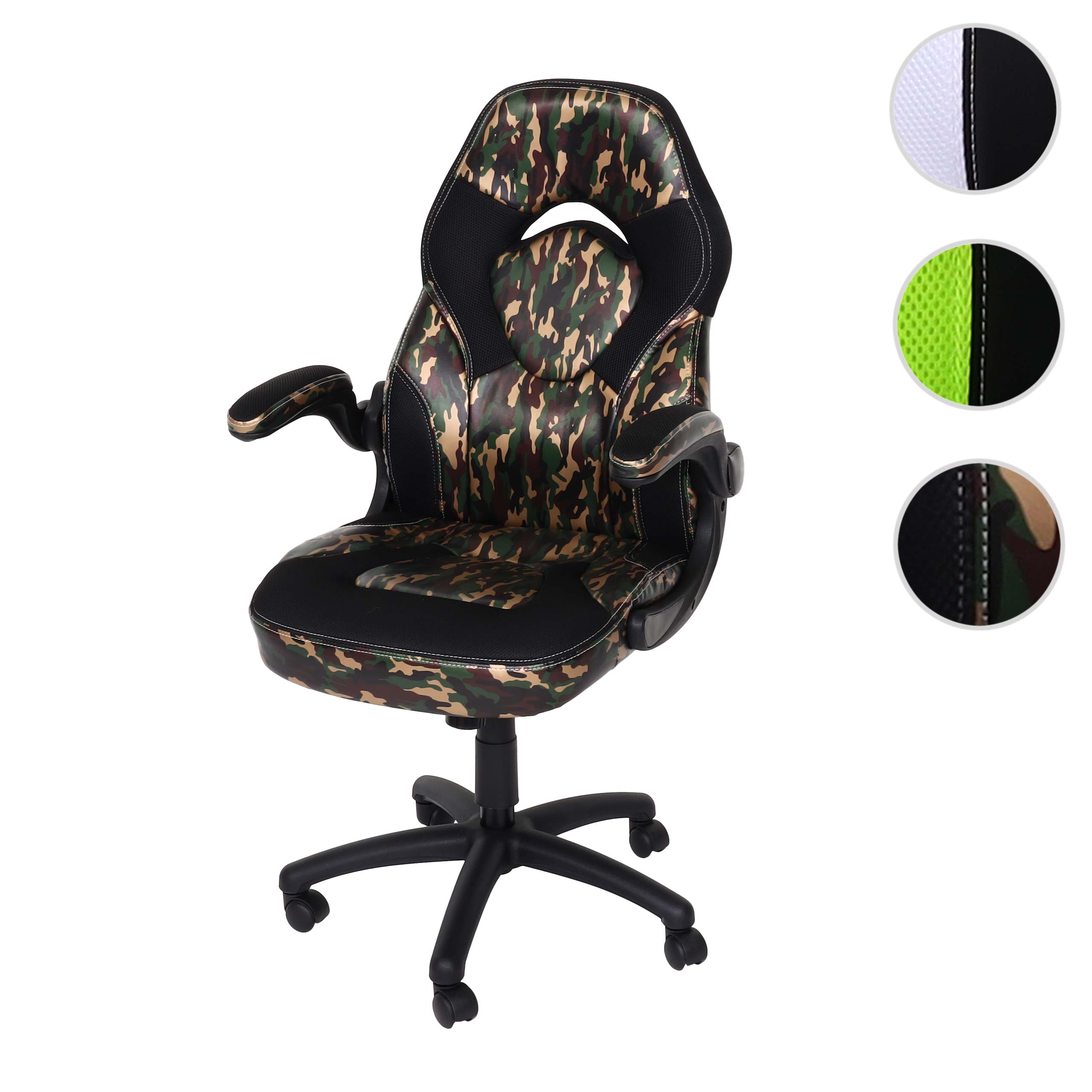 Bürostuhl MCW-K13, Drehstuhl Gamingstuhl, ergonomisch, verstellbare Armlehne, Kunstleder ~ camouflage-schwarz