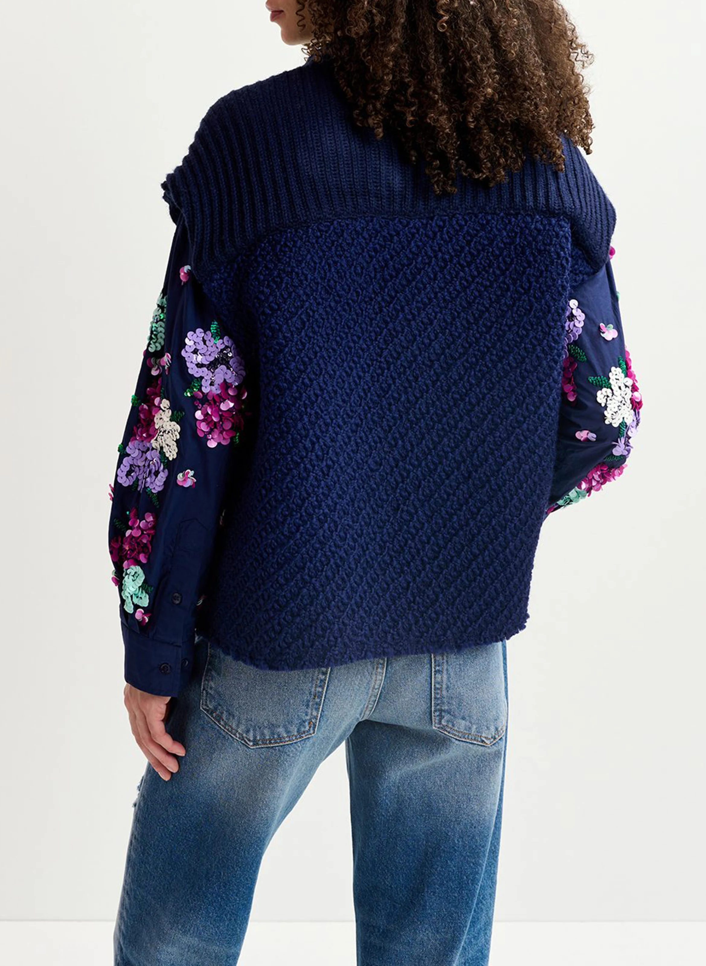 GEOLOGIC - Veste sans manches col V ample en laine mélangée | Bleu