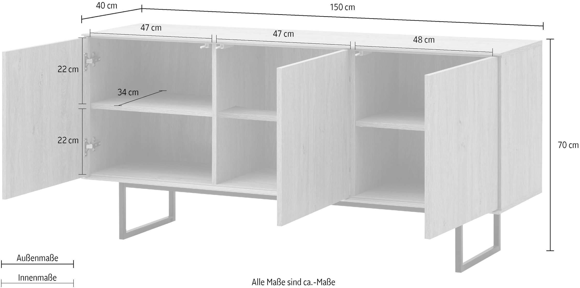 Home affaire Lowboard »Lund, moderner TV-Unterschrank, Kommode mit Kufengestell« ausreichend Stauraum, vielseitig einsetzbar, 150 cm breit