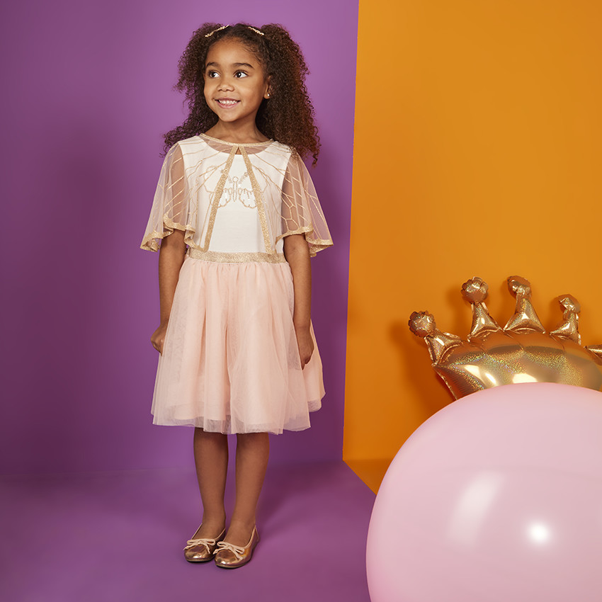 Robe de cérémonie avec cape en tulle effet ailes pailletées pour fille