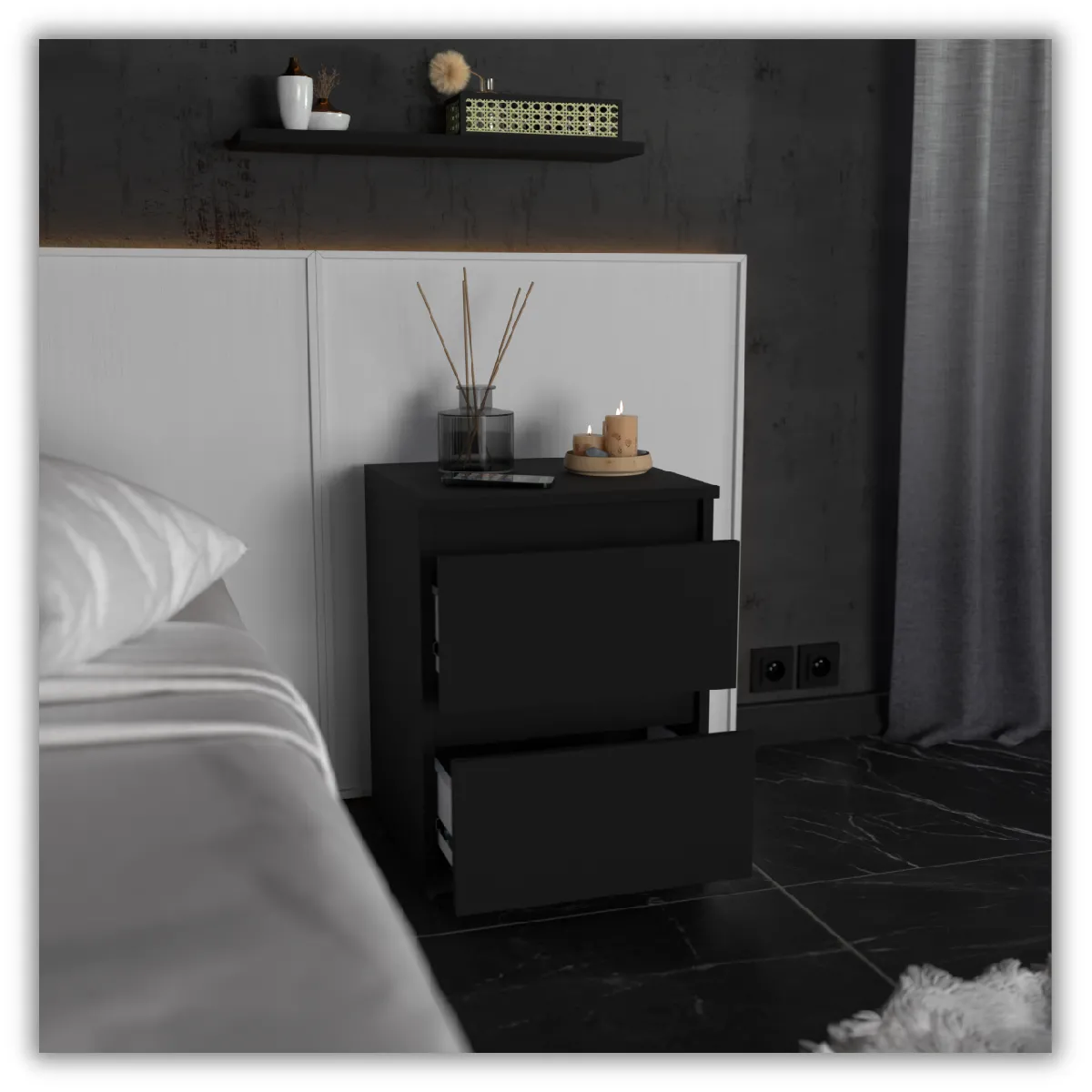 Other Brands Table de Chevet 2 Tiroirs - Noir