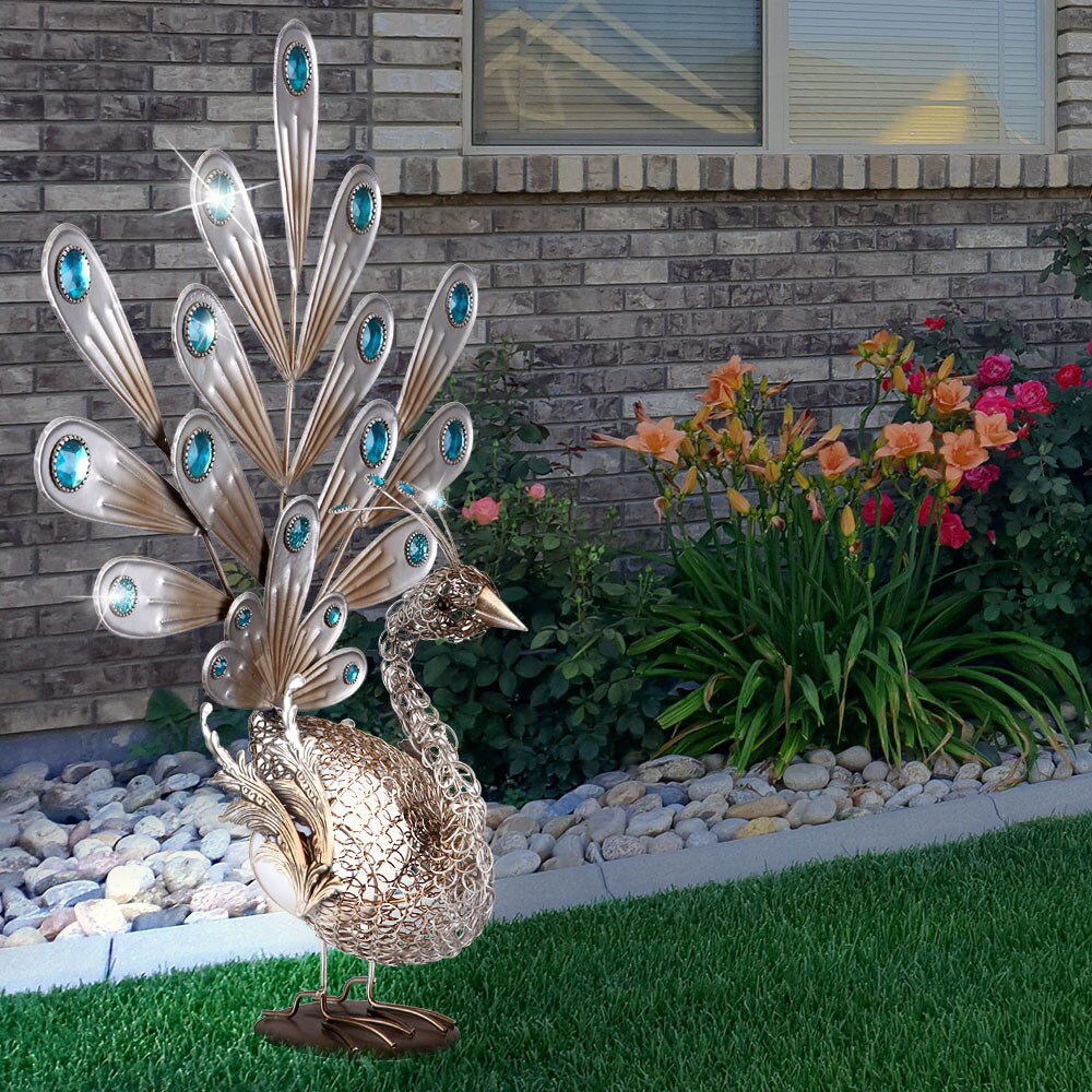 LED Solarleuchte, Pfau, Kupfer, Dekorsteine, Höhe 56,8 cm