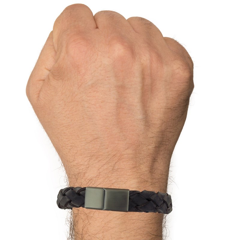 Bracelet Homme Cuir Large Tresse Marron Foncé - taille 21 cm