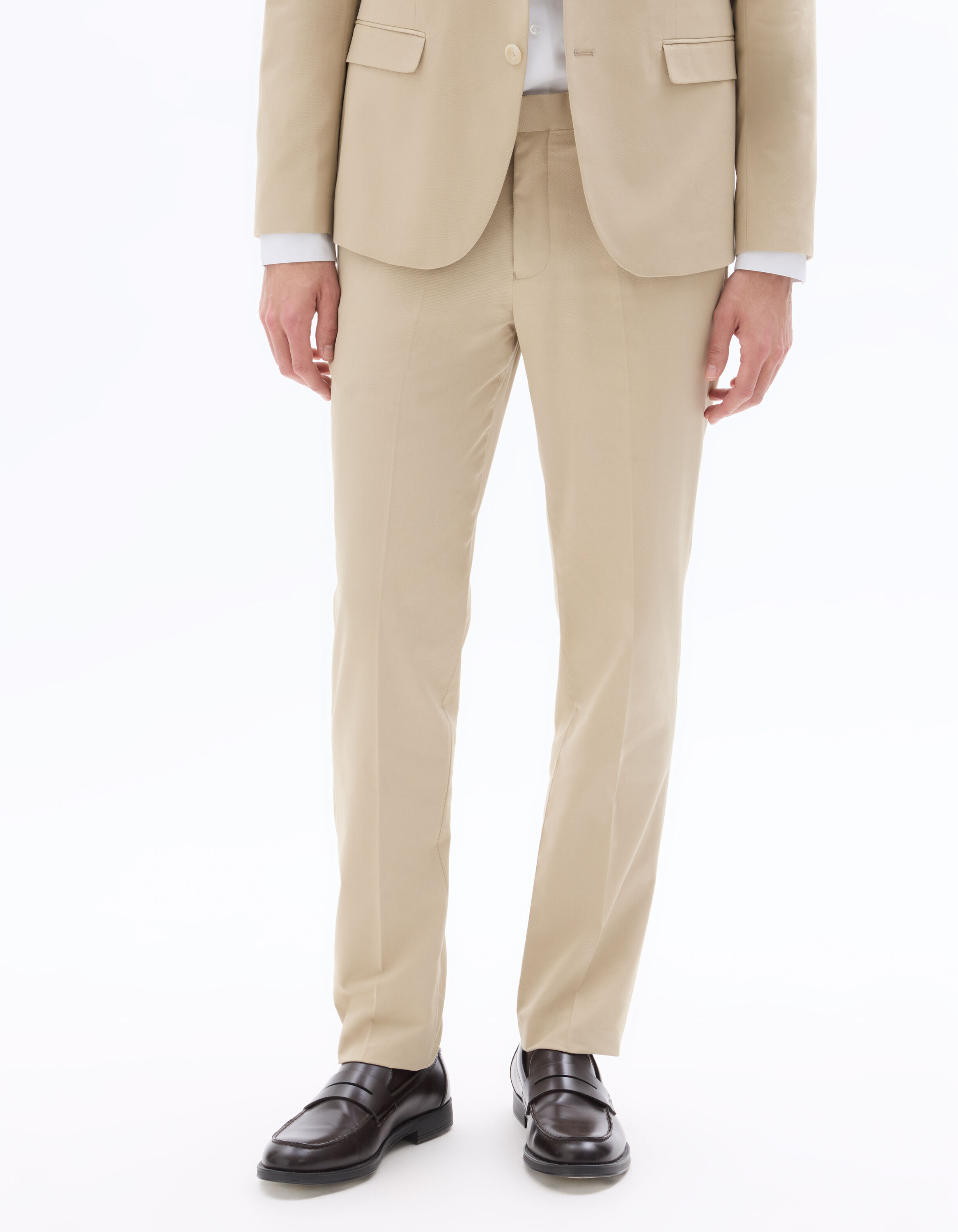 Pantalon de costume slim coton et lyocell - beige