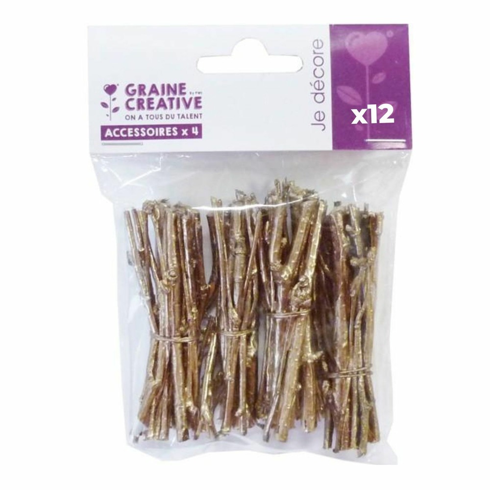 12 mini fagots de brindilles 7 cm - doré