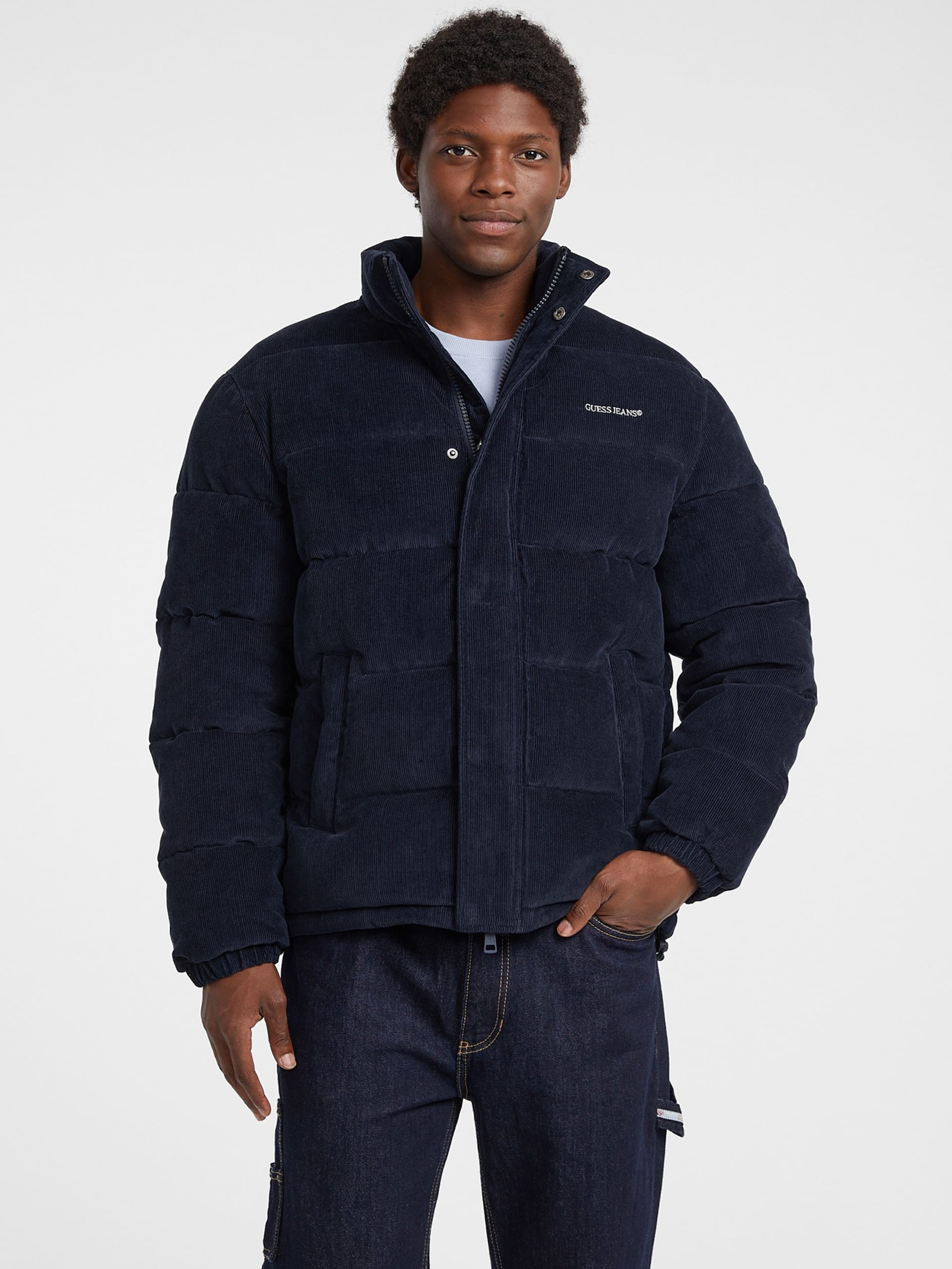 Jaqueta puffer de veludo cotelê trançado