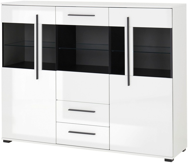 INOSIGN Highboard »Cantara, moderner Schrank, Vitrine in Eiche Dekor oder weiss« schwarze Stangengriffe, ausreichend Stauraum, vielseitig einsetzbar