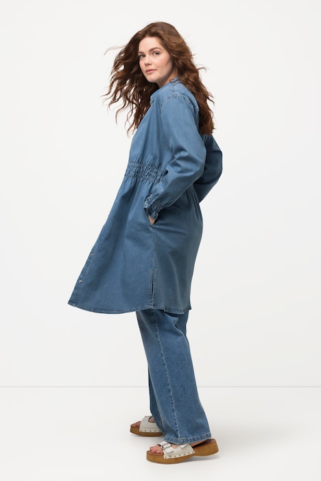 Long-Jeansjacke, tailliert, Hemdkragen, Biobaumwolle