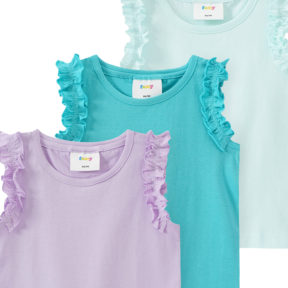 Famy 3 Mädchen Tops im Basic-Look helllila / türkis / helltürkis