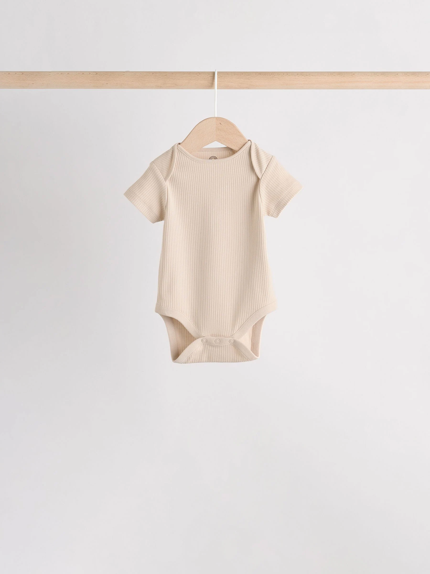 Crème - Set van 5 babyrompertjes met korte mouwen