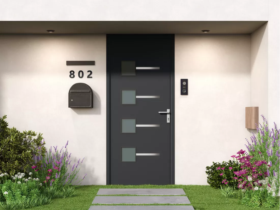 Porte d'entrée en aluminium H218 x L96 cm anthracite - poussant gauche - AMARES