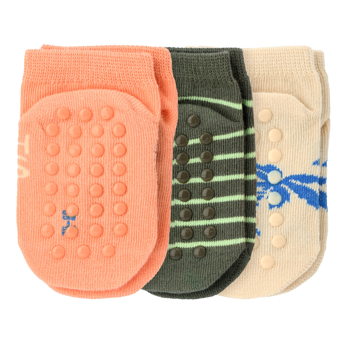 Famy 3 Paar Baby Sneaker-Socken im Set orange / dunkeloliv / creme