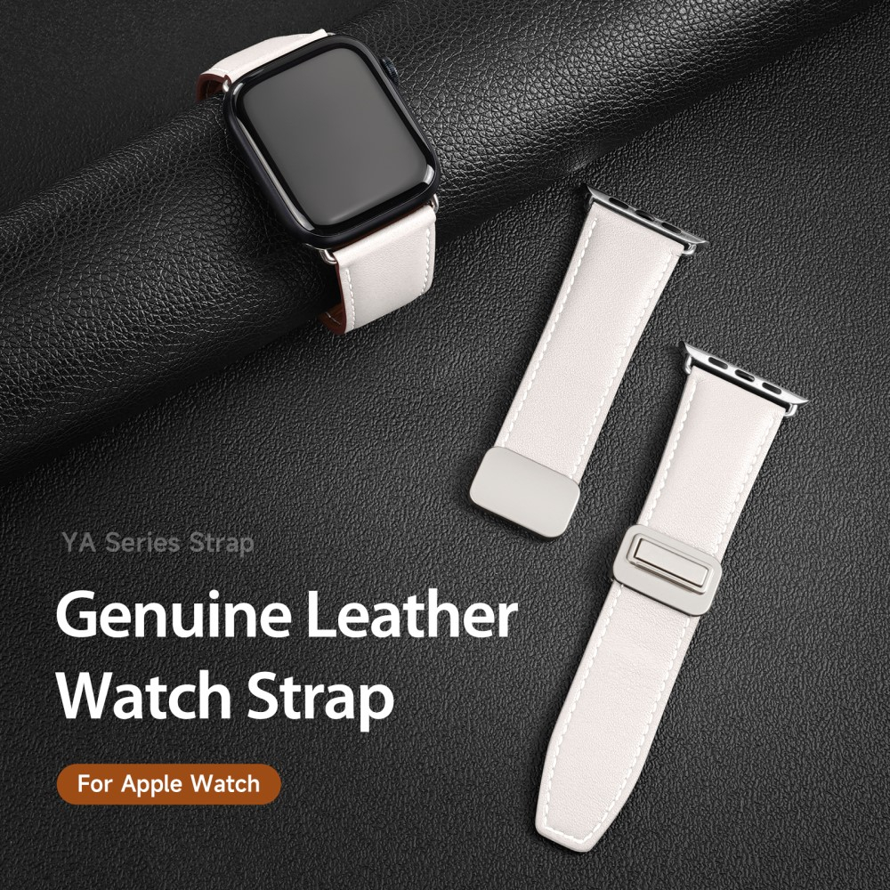 Apple Watch (49/46/45/44 mm) Echtleder Armband mit Magnet-Verschluss (Gelenkumfang 185-245mm) - Weiss