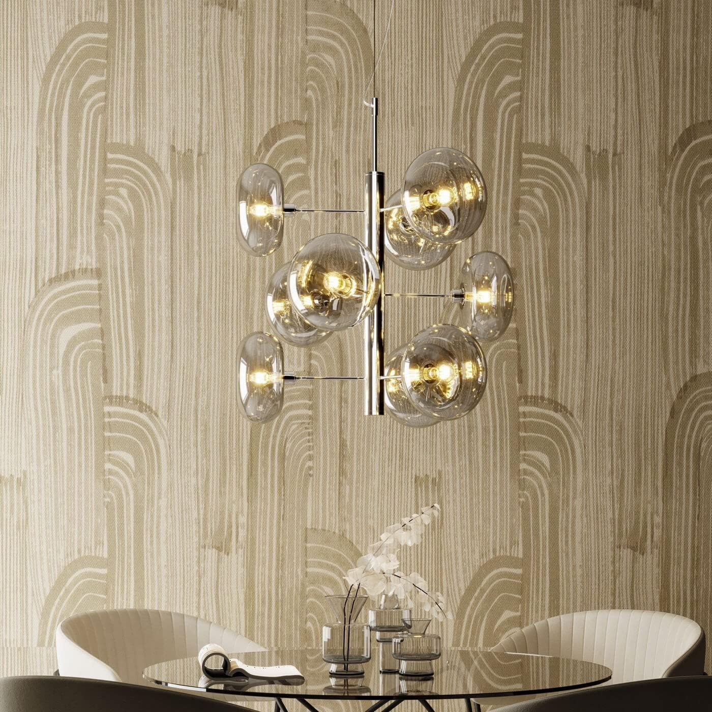 Kare Design Hängeleuchte Headlight Chrome, Hängelampe Wohnzimmer, Leuchte fürs Esszimmer, groß, Silber, Leuchtmittel nicht inklusive, 155x53x53cm