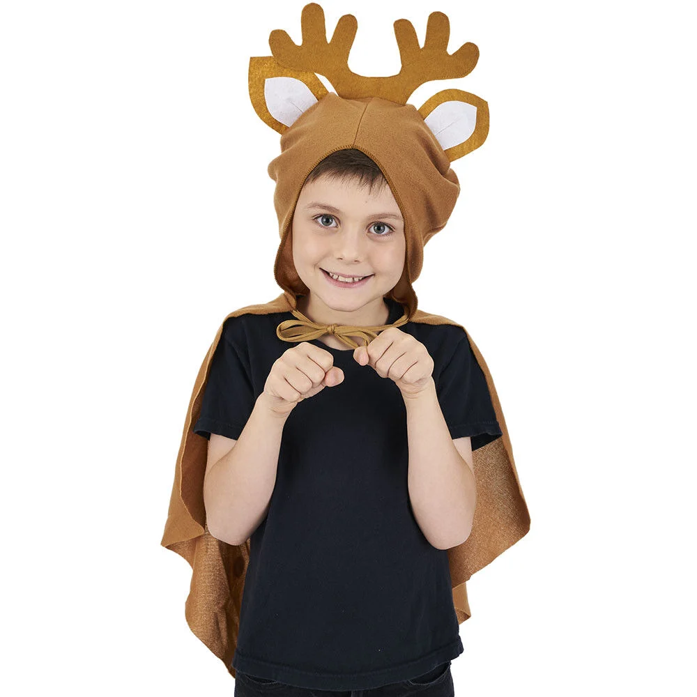Déguisement enfant cerf cape avec capuche oreille et bois