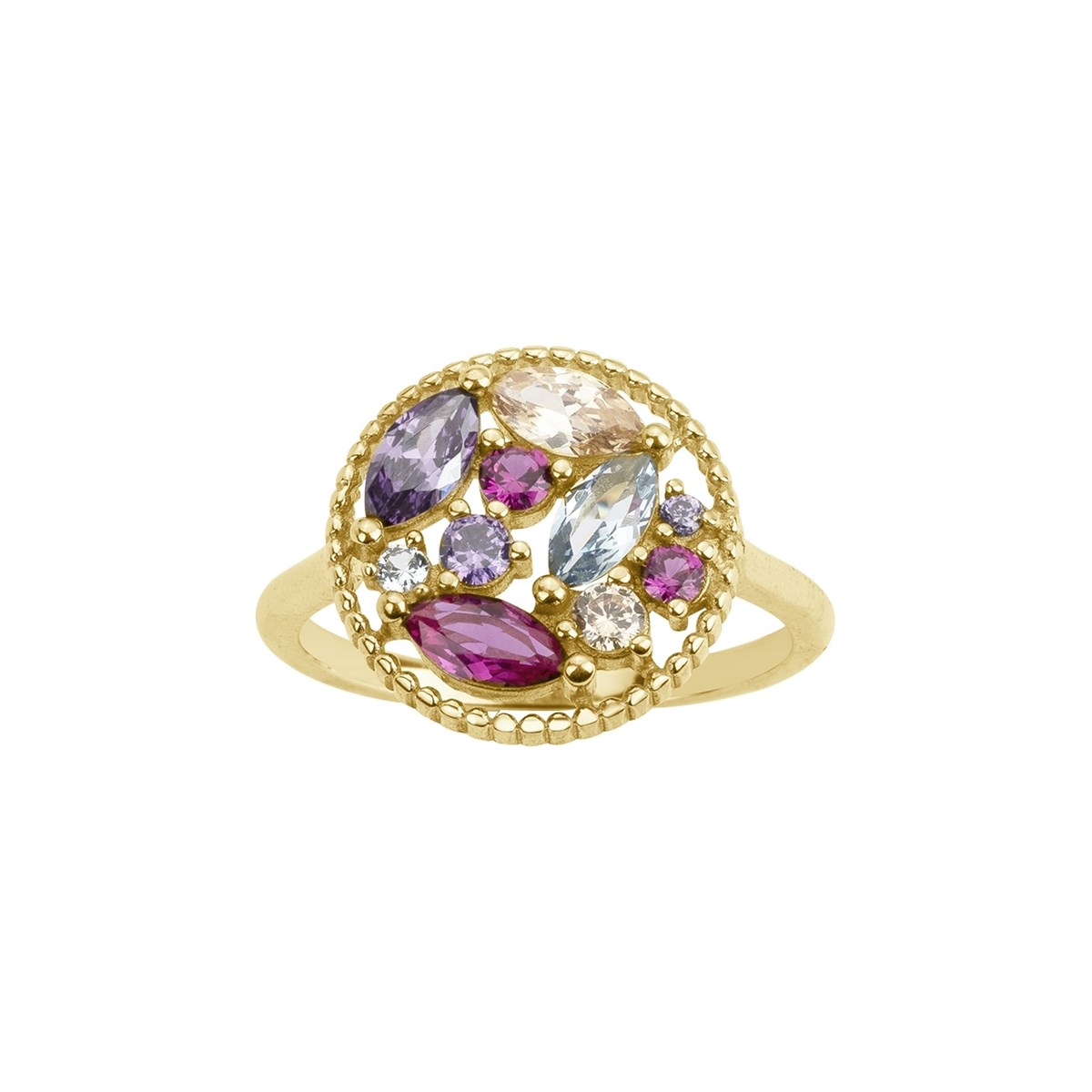 Bague en Plaqué Or avec oxyde de zirconium multicolore