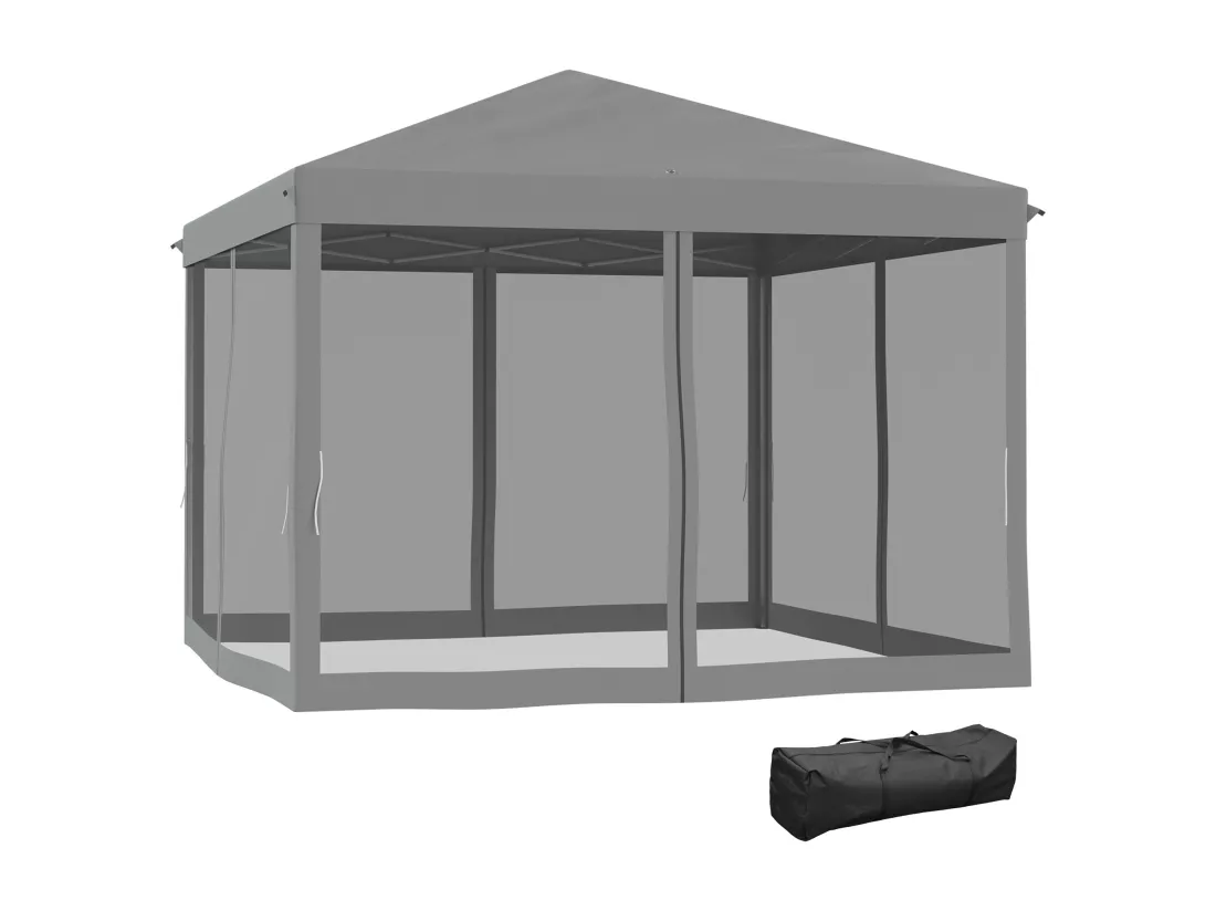 Tonnelle barnum pliant style colonial 2,95L x 2,95l x 2,6H m 4 moustiquaires + sac de transport gris
