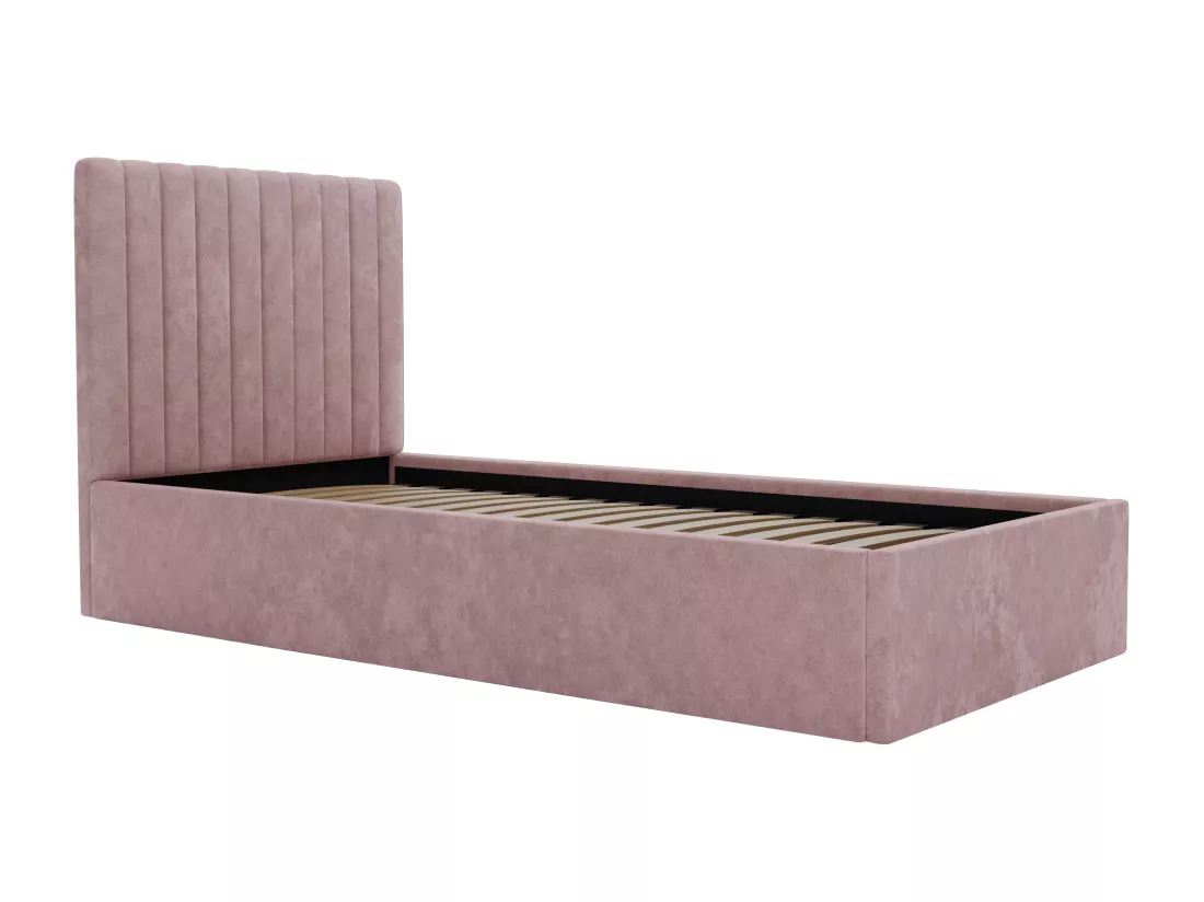 Lit coffre 90 x 190 cm avec tête de lit coutures verticales - Tissu - Rose - SARAH