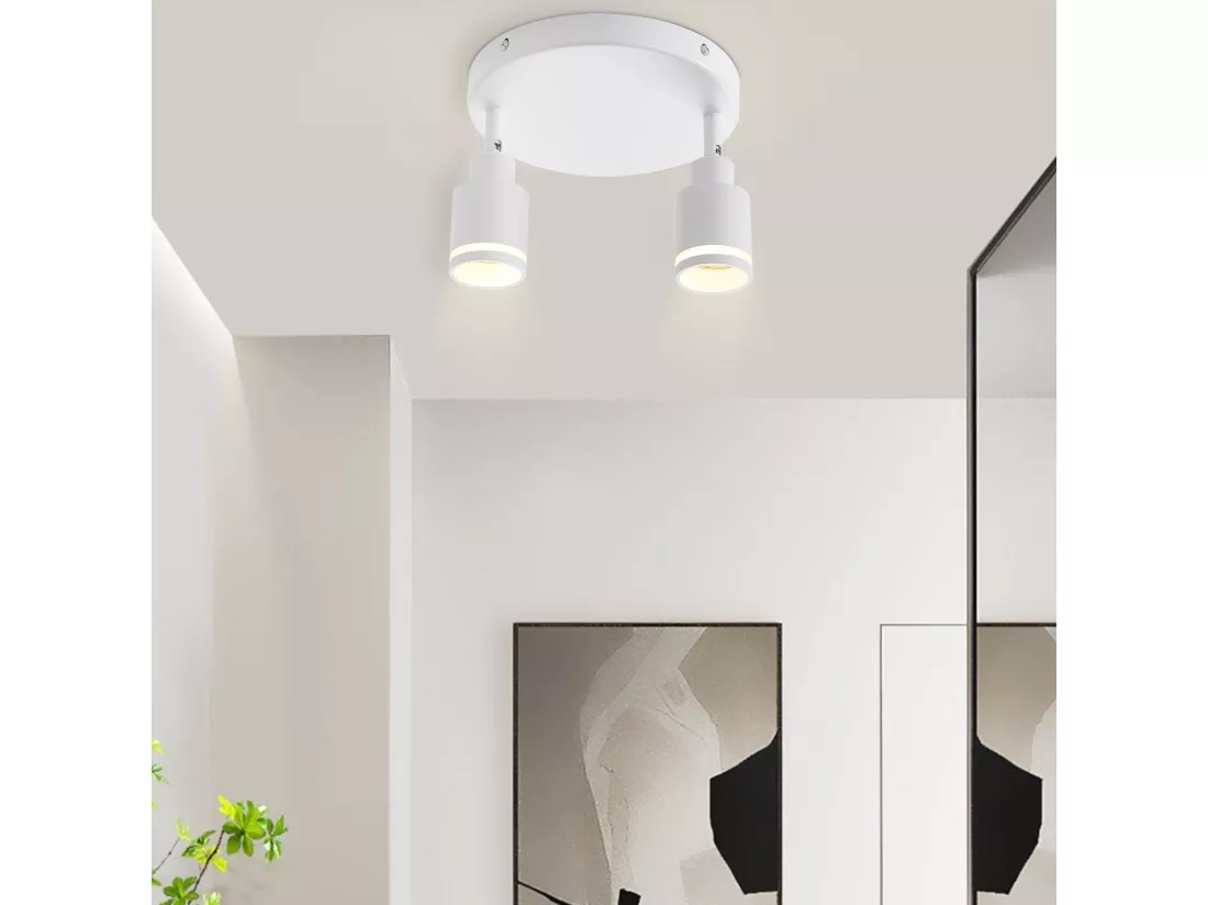 NETTLIFE Spot de plafond plafonnier moderne 2 ampoules orientables Plafonnier GU10 métal blanc