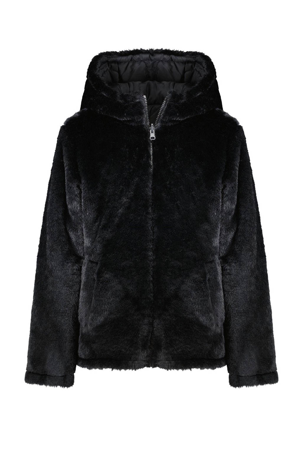 Cars reversible quilted gewatteerde imitatiebont winterjas RIES zwart