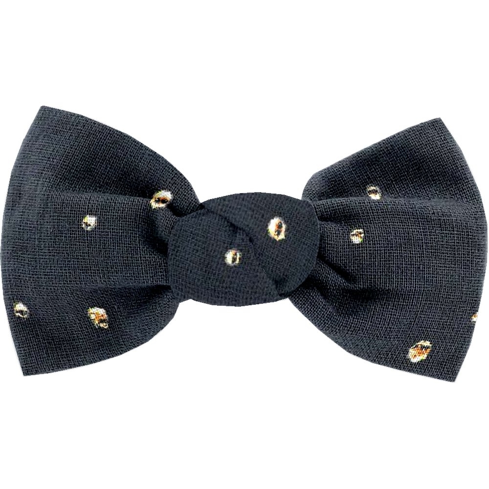 Barrette Petit Noeud Gaze Pois Or Marine