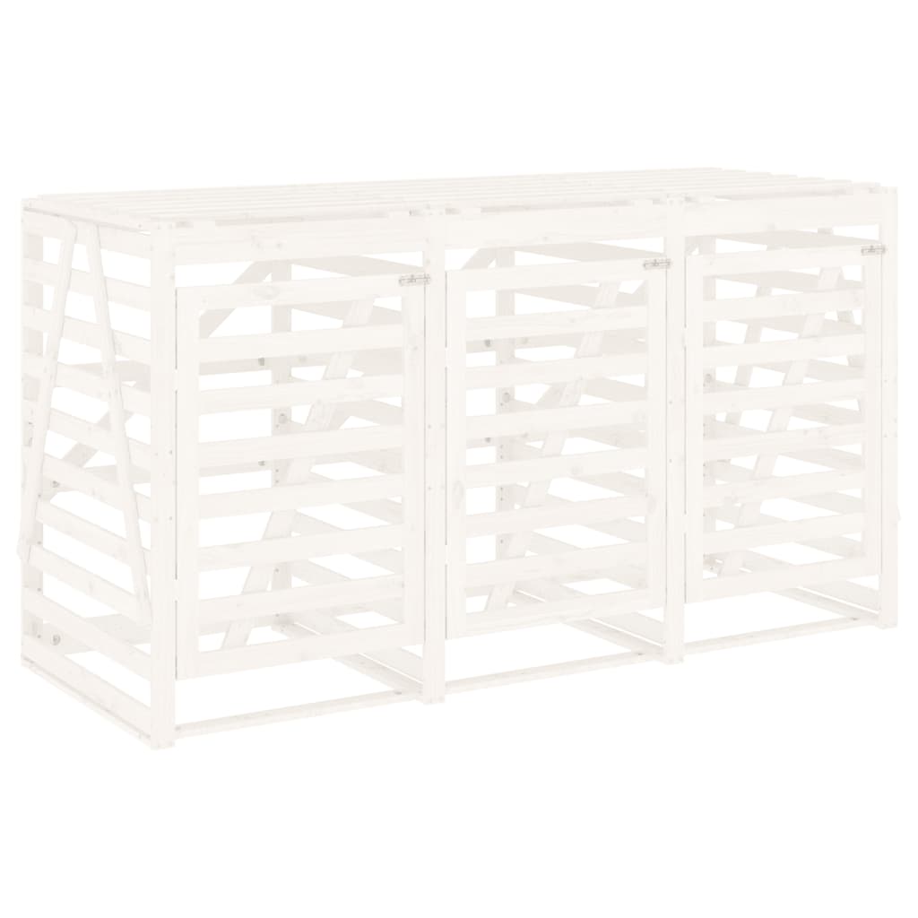 Abri pour poubelle triple sur roulettes blanc bois pin