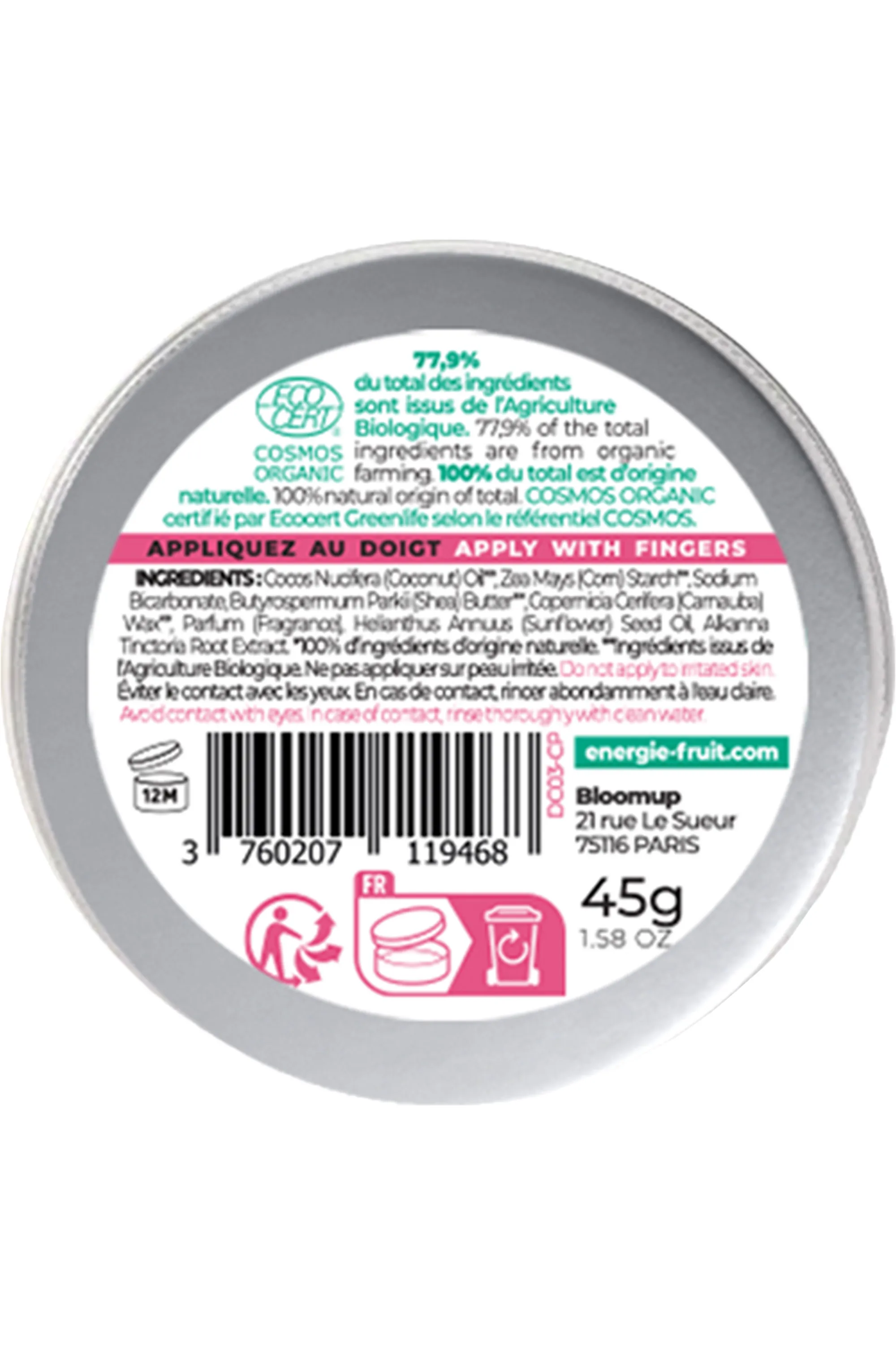 Energie Fruit Déodorant crème framboise certifié bio-45 g
