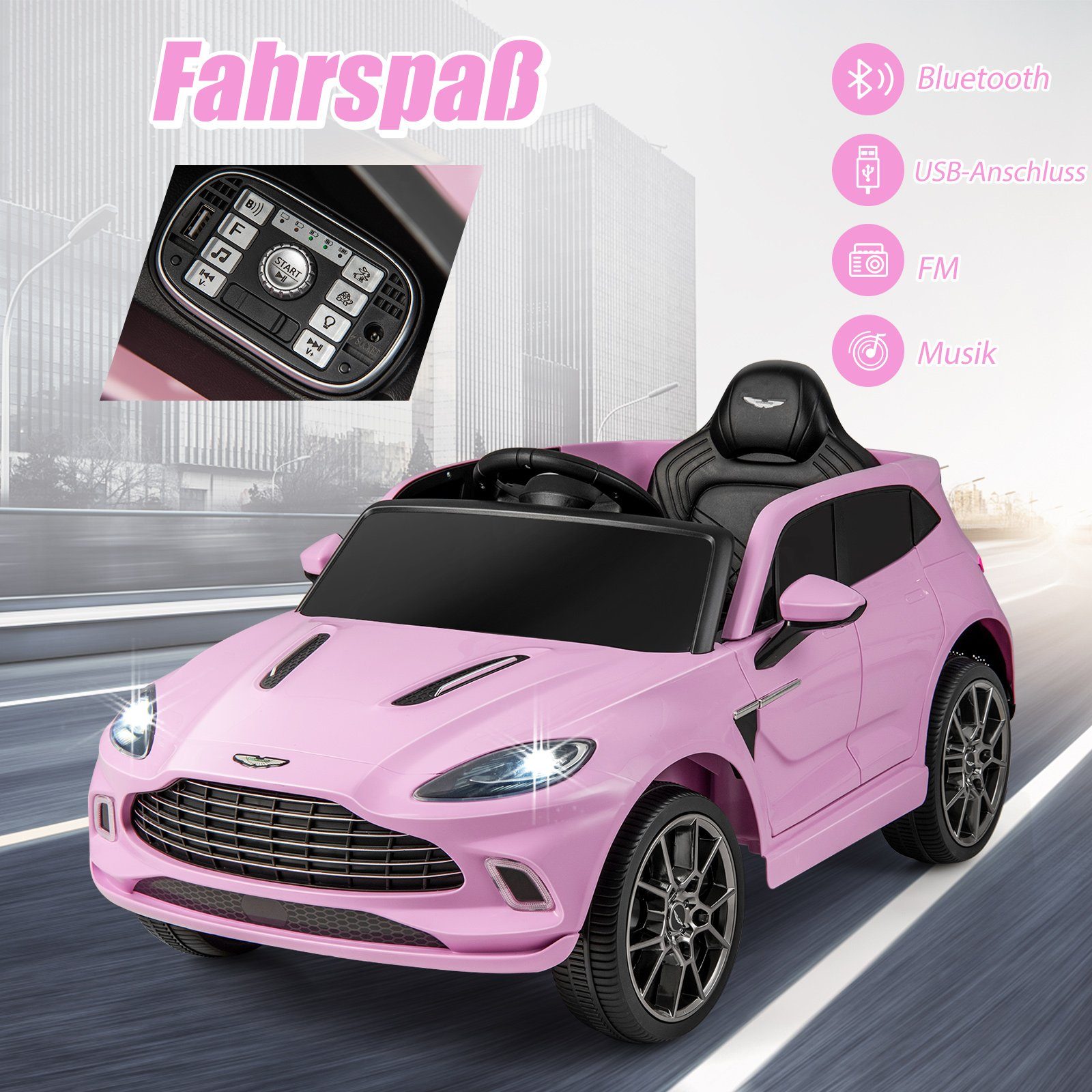 COSTWAY Elektro-Kinderauto 12V Aston Martin, mit verriegelbaren T&uuml;ren & LED